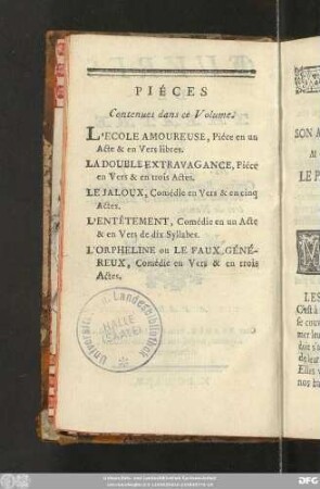 Piéces Contenues dans ce Volume.