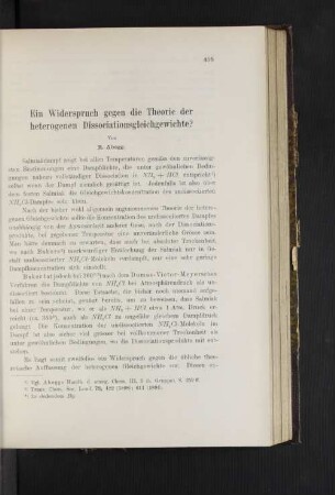 Ein Widerspruch gegen die Theorie der heterogenen Dissociationsgleichgewichte?