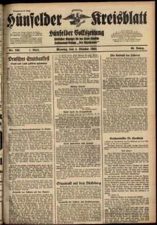 Erste Ausgabe vom Montag, den 01. Oktober 1934.