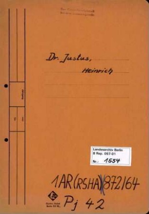 Personenheft Dr. Heinrich Justus (*14.09.1897), Buchprüfer