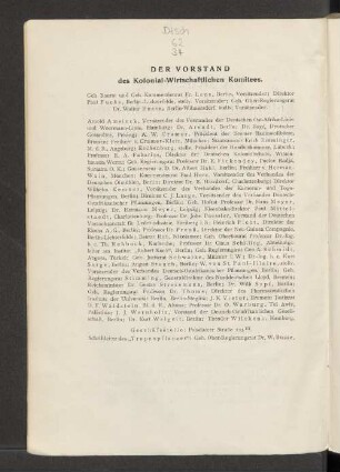 Der Vorstand des Kolonial-Wirtschaftlichen Komitees.