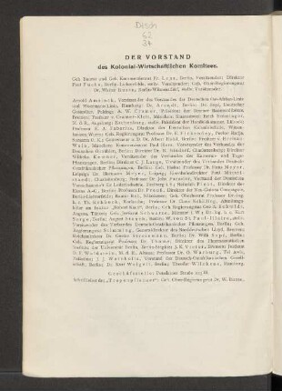 Der Vorstand des Kolonial-Wirtschaftlichen Komitees.