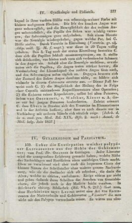 IV. Gynäkologie und Pädiatrik.