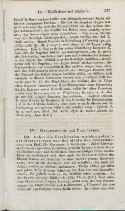 IV. Gynäkologie und Pädiatrik.