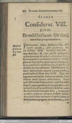 Examen Considerat. VIII. De verâ Christianor. fide eiusq[ue] naturae ac proprietatibus