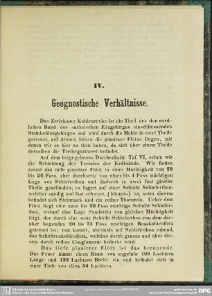 IV. Geognostische Verhältnisse