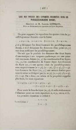 Lieu des foyers des coniques inscrites dans un parallélogramme donné.