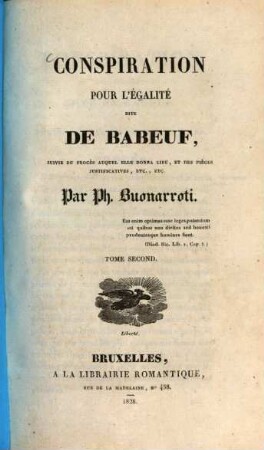 Conspiration pour l'Egalité dite de Babeuf : suivie du progés aquel elle donna lieu, et des pièces justificatives, etc. ..., 2