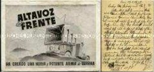 Postkarte des republikanischen Radiosenders "Altavoz del Frente" aus dem spanischen Bürgerkrieg