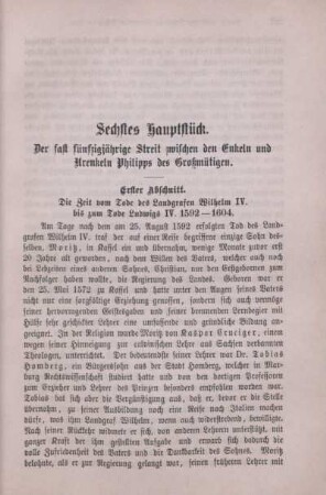 Sechstes Hauptstück. Der fast fünfzigjährige Streit zwischen den Enkeln und Urenkeln Philipps des Großmütigen