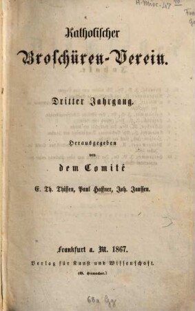 Katholischer Broschüren-Verein. 3. 1866/67 (1867)