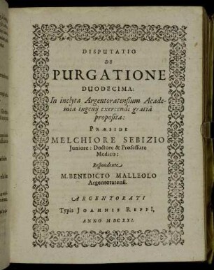 Disputatio De Purgatione Duodecima: