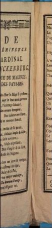Ode a Son Éminence le Cardinal de Franckenberg, Archevêque de Malines, Primat des Pays-Bas, &