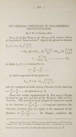 On certain theorems in logarithmic transcendents.