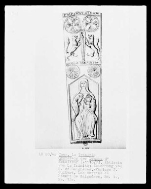 Caen, La Trinité, Grabstein der Denise d'Echaffour (gesorben 1116/1117), Äbtissin von La Trinité