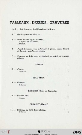 Tableaux - Dessins - Gravures (Nr. 1-15)