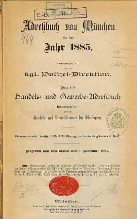 Adreßbuch für München. 1885
