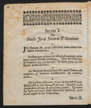 Sectio I. De Studio Juris Naturae & Gentium