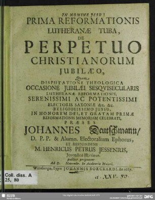 Prima Reformationis Lutheranae Tuba, De Perpetuo Christianorum Jubilaeo