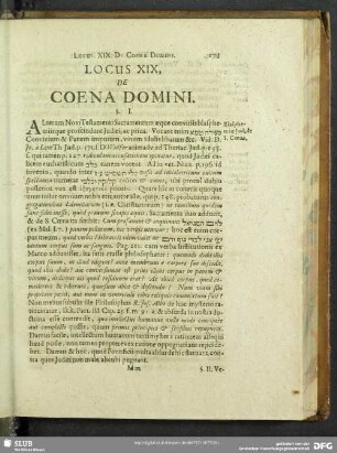 Locus XIX, De Coena Domini