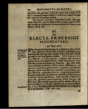 III. Ad Electa Processus Provocatorii.