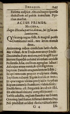 Actus Primus. Hecuba. - Actus Quintus. Nuncius. Andromacha. Hecuba.