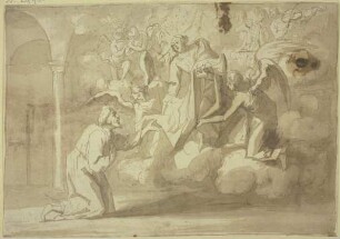 Die Muttergottes erscheint einem Heiligen und überreicht ihm ihren Mantel