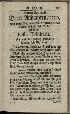 Kurtzer Entwurff derer Andachten, 1720.