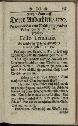 Kurtzer Entwurff derer Andachten, 1720.