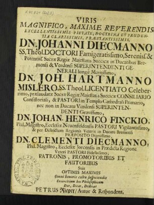 Viris ... Dn. Johanni Diecmanno ...