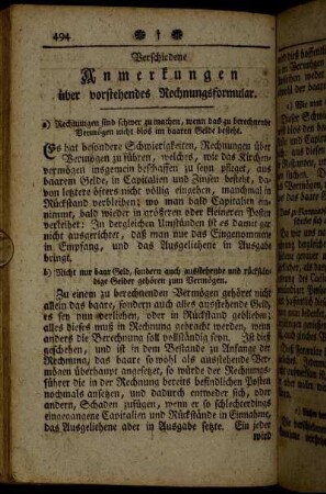 Verschiedene Anmerkungen über vorstehendes Rechnungsformular. - Besondere Anmerkungen für Schulmeister,[...]