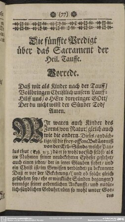 Die fünffte Predigt über das Sacrament der Heil. Tauffe