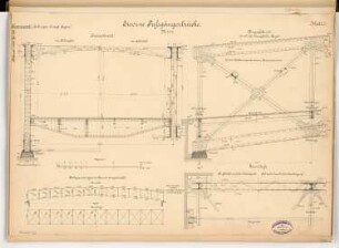 Eiserner Steg Monatskonkurrenz Februar 1892: Grundriss (Ausschnitt), Längsschnitt (Ausschnitt), Querschnitt, Konstruktionsdiagramm; 2 Maßstabsleisten