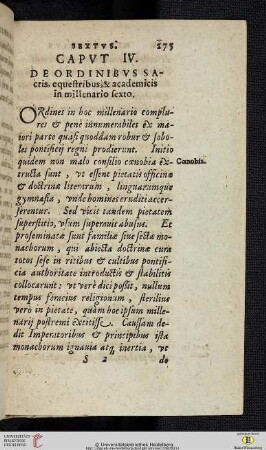 Caput IV: De ordinibus sacris, equestribus, & Academicis