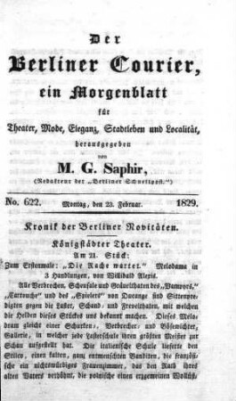 No. 622., Montag, den 23. Februar 1829