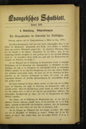 ¬Die¬ Konzentration im Unterricht der Volksschule : (Vortrag, gehalten auf der Seminarkonferenz in Mörs im Dez. 1888)