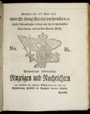 No. 16. Montags, den 15ten April 1782