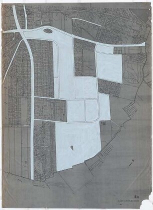 Städtebauliche Planung im Teltowschen, Waltersdorfer Chaussee, Neudecker Weg, Narkauer Weg, Berlin-Rudow: Lageplan mit vorhandener Bebauung, Infrastruktur, leeren Flächen und geplanter Straßeninfrastruktur 1:2000