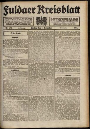 Erste Ausgabe vom Freitag, den 01. Dezember 1911.