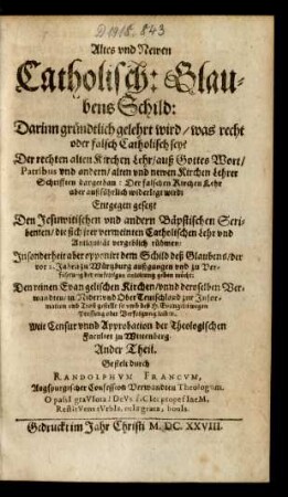 2: Altes und Newen Catholisch: Glaubens Schild