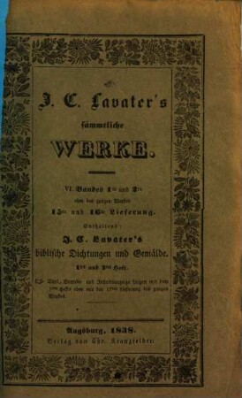 J. C. Lavaters sämmtliche Werke, 6. Biblische Dichtungen und Gemälde