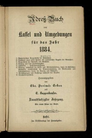 Jg. 51.1884: Adreß-Buch von Kassel und Umgebungen : für das Jahr 1884