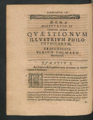 Disputatio IV. ... Respondente Ulrico Volmaro