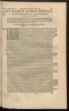 Evagrii Scholastici Ecclesiasticae Historiae Liber Secundus.