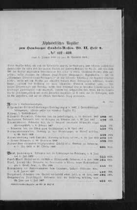 Alphabetisches Register zum Hamburger Handels-Archiv, Bd. II, Heft 2. N° 442-629.