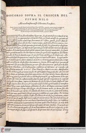 296r- Discorso sopra il crescer del fiume Nilo