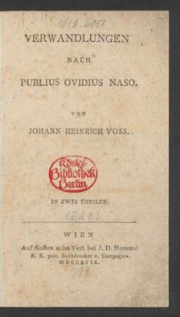 Bd. 1: Verwandlungen Nach Publius Ovidius Naso : In Zwei Theilen