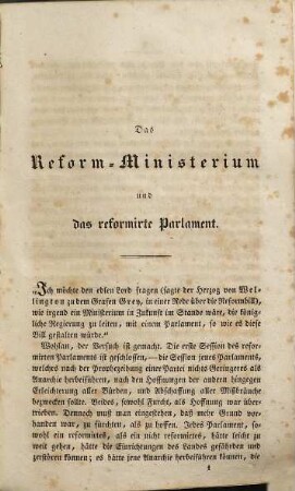 Das Reformministerium und das reformirte Parlament : Nach d. 9. engl. Originalausg.