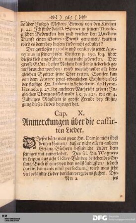 Cap. X. Anmerckungen über die cassierten Lieder.