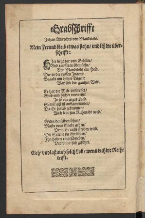 Grabschrifft Johan Albrechts von Mandelslo.